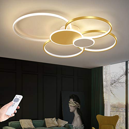 LED Deckenlampe Dimmbar Modern Deckenleuchte Wohnzimmer Deckenlicht Mit Fernbedienung Acryl Lampenschirm Einstellbar Lichtfarbe/Helligkeit Schlafzimmerlampe Restaurant Beleuchtung,Gold,ø100cm/93W… von AHQX