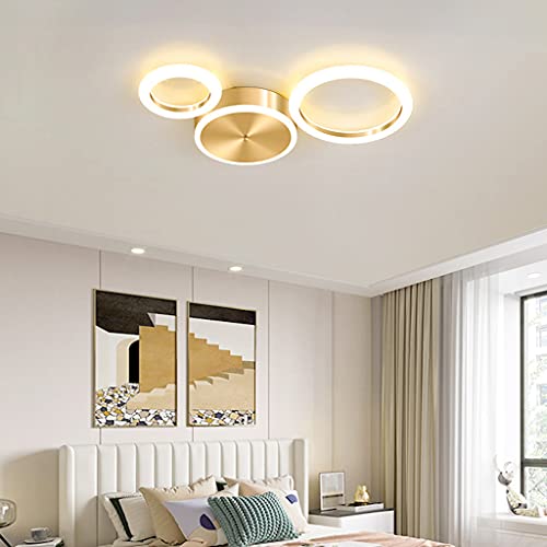 LED Deckenlampe Gold Dimmbar Wohnzimmer Deckenleuchte Schlafzimmer Esszimmer Büro Deckenbeleuchtung Modern Designer Leuchte Mit Fernbedienung Rund Hardware Acryl Lampenschirm Deckenlicht,3 rings/27w … von AHQX