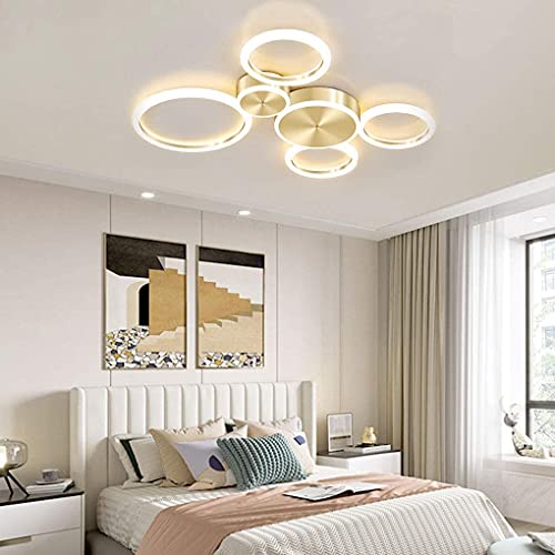 LED Deckenlampe Gold Dimmbar Wohnzimmer Deckenleuchte Schlafzimmer Esszimmer Büro Deckenbeleuchtung Modern Designer Leuchte Mit Fernbedienung Rund Hardware Acryl Lampenschirm Deckenlicht,6 rings/60w … von AHQX