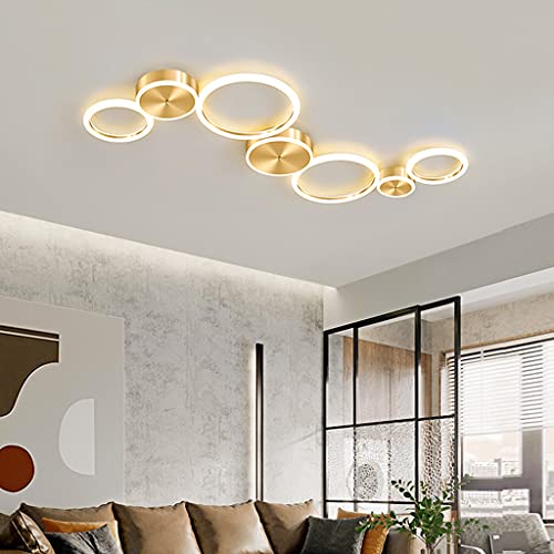 LED Deckenlampe Gold Dimmbar Wohnzimmer Deckenleuchte Schlafzimmer Esszimmer Büro Deckenbeleuchtung Modern Designer Leuchte Mit Fernbedienung Rund Hardware Acryl Lampenschirm Deckenlicht,7 rings/78w … von AHQX