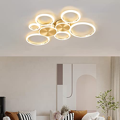 LED Deckenlampe Gold Dimmbar Wohnzimmer Deckenleuchte Schlafzimmer Esszimmer Büro Deckenbeleuchtung Modern Designer Leuchte Mit Fernbedienung Rund Hardware Acryl Lampenschirm Deckenlicht,8 rings/86w … von AHQX