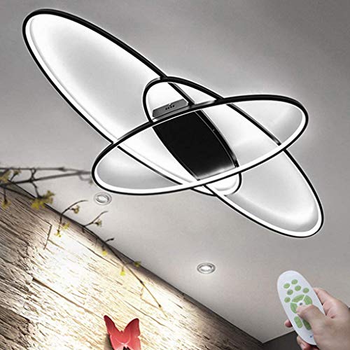 LED Deckenlampe Kreativität Oval Deckenleuchte Modern Dimmbar Deckenlicht 3000K-6000K Acryl Mit Fernbedienung Wohnzimmer Restaurant Schlafzimmer Beleuchtung Innenleuchte,Schwarz,ø130CM*62W… von AHQX