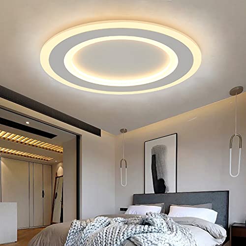 LED Deckenleuchte Wohnzimmerlampe Decke Leuchte Moderne Schlafzimmer Lampen Acryl Schirm Deckenlampe Rund Ring Indoor Pendelleuchte Esszimmer Küche Büro Flur Deko Kronleuchter,60cm/Dimming/54W von AHQX