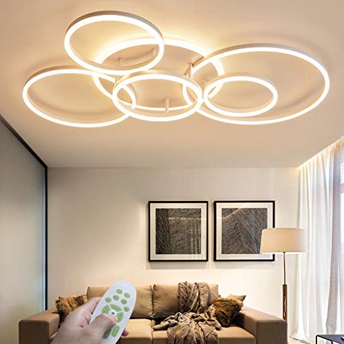 LED Modern Deckenleuchte Dimmbar Wohnzimmer Deckenlampe Creative Runden Deckenlicht Aluminium Acryl Lampenschirm Mit Fernbedienung 3000K-6500K Esstisch Halle Beleuchtung Innenleuchte,Weiß… von AHQX