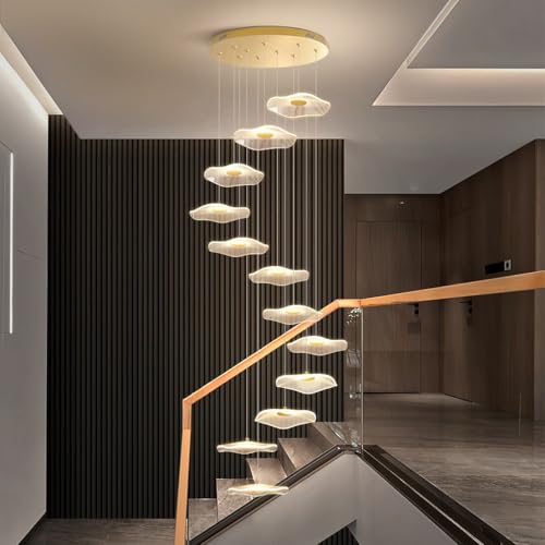 LED Moderne Pendelleuchte Esstisch Kronleuchter Lotus Blatt Pendellampe Acryllampenschatten intelligent kontrolliert goldene Treppe Kronleuchter Height Verstellbarer der Flur Wohnzimmer Küche Leuchte( von AHQX