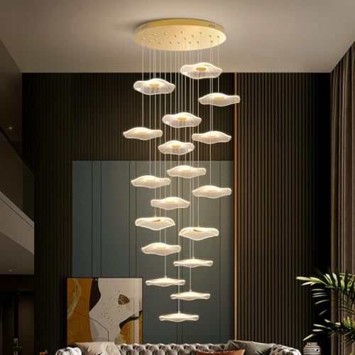 LED Moderne Pendelleuchte Esstisch Kronleuchter Lotus Blatt Pendellampe Acryllampenschatten intelligent kontrolliert goldene Treppe Kronleuchter Height Verstellbarer der Flur Wohnzimmer Küche Leuchte( von AHQX