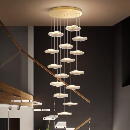 LED Moderne Pendelleuchte Esstisch Kronleuchter Lotus Blatt Pendellampe Acryllampenschatten intelligent kontrolliert goldene Treppe Kronleuchter Height Verstellbarer der Flur Wohnzimmer Küche Leuchte( von AHQX