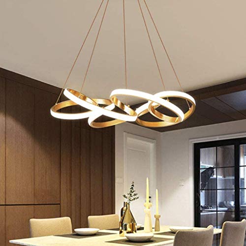 LED Pendelleuchte Einfache Schlafzimmer Deckenlampe Gold Hängeleuchte 78W Dimmbar Mit Fernbedienung Metall Acryl Pendellampe Wohnzimmer Küche Esstisch Kronleuchte Höhenverstellbar Hängeleuchte 65CM von AHQX