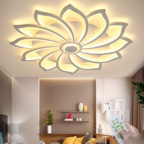 LED Wohnzimmer Deckenleuchte Modern Deckenlampe Kreativität Blütenblatt Deckenlicht Fernbedienung Dimmbar 3000K-5000K Metall Acryl Lampenschirm Restaurant Schlafzimmer Deckenbeleuchtung,12 heads von AHQX