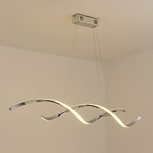Modern Hängeleuchte LED Pendelleuchte Esszimmerlampe Hängelampe Dimmbar Mit Fernbedienung Pendellampe Aluminium Höhenverstellbar Kronleuchter Küchen Wohnzimmer Schlafzimmer Büro Deckenleuchte,Silber von AHQX