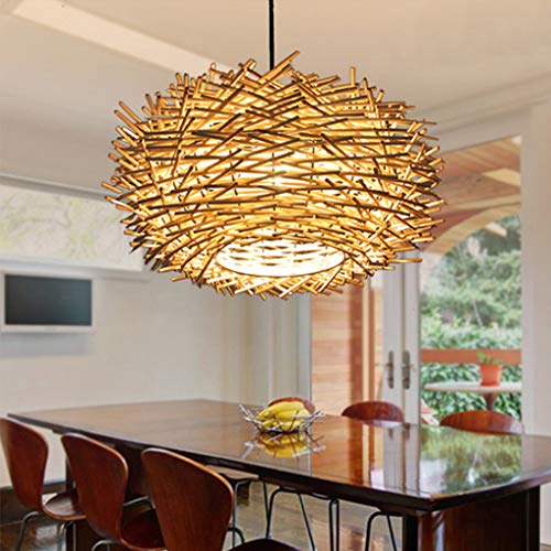 Pendelleuchte Handgewebte Rattan Zweige E27 Höhenverstellbar Hängelampe Kreative Persönlichkeit Restaurant Holz Kronleuchter Pendellampe Café Buchhandlung Hängeleuchte Deckenlampe,Wood color/50cm von AHQX