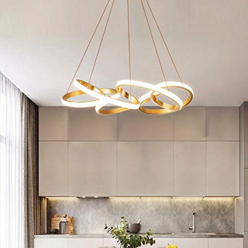 Pendelleuchte LED Dimmbar Esstisch Hängelampe Wohnzimmerlampe Mit Fernbedienung Deckenleuchte Gold 78W Kronleuchter Acryl Lampenschirm Design Pendellampe Schlafzimmer Esszimmer Hängeleuchten 65CM von AHQX
