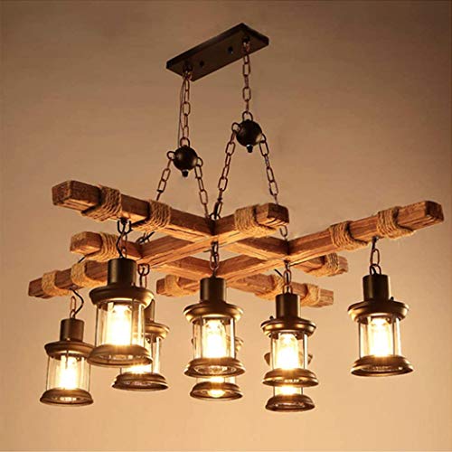 Pendelleuchte Vintage Hängelampe Retro Hängeleuchte Holz Metall Pendellampe Höhenverstellbar Droplight Glaslampenschirm E27*8 Industrial Deckenleuchte Für Esszimmer Wohnzimmer Küche Café Kronleuchter von AHQX