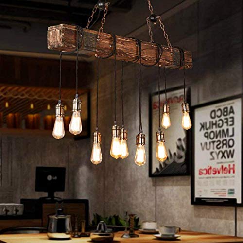 Retro Holz Pendelleuchte Industrielle Loft Bar Hängeleuchte Persönlichkeit Wohnzimmer Küche Schlafzimmer Metall Pendellampe E27*10 Höhenverstellbar Kronleuchter Vintage Metall Glas Holz Hängelampe von AHQX