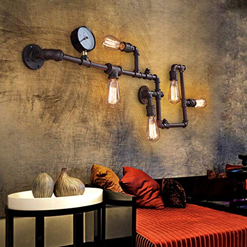 AHQX Retro Industrial Wandleuchte Nostalgie Vintage Wandlampe Wasserrohr Lampe 5*E27 Metallschmiedeeisen Gauge Metall Wand Lampe Bar Restaurant Cafe Schlafzimmer Hängeleuchte Studie Wandbeleuchtung … von AHQX