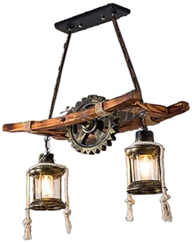 Rustikale Holz Pendelleuchte Vintage Eiche Hängeleuchte Esstisch Esszimmer Kronleuchter Industrial Metal Deckenleuchte Retro Deckenlampe Industrielampe Landhaus Leuchte Bar Droplight Schatten von AHQX