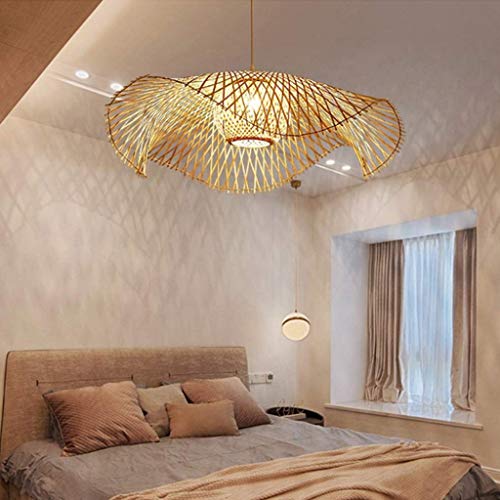 Vintage Pendelleuchte Retro Hängelampe Stil Bambus-Rattan Gewebt Hängeleuchten Tee Raum Wohnzimmer Leuchte Dekoration Einstellbar E27 Pendellampe Persönlichkeit Bambus Kronleuchter Droplight,100cm von AHQX