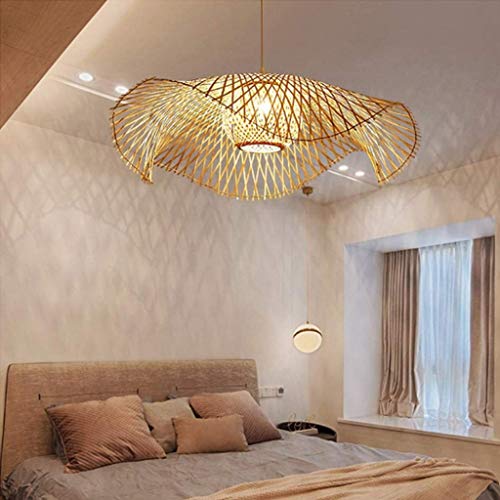 Vintage Pendelleuchten Retro Hängelampe Stil Bambus-Rattan Gewebt Hängeleuchten Tee Raum Wohnzimmer Leuchte Dekoration Einstellbar E27 Kronleuchter Persönlichkeit Bambus Pendellampe Droplight,85cm von AHQX