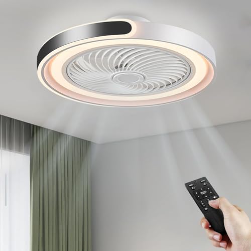 AHRHSM Deckenventilator mit Beleuchtung und Fernbedienung Dimmbar Deckenlampe-mit-Ventilator und APP Leise Lampe mit Ventilator, Timer - 6 Geschwindigkeiten (Weiß und Schwarz) von AHRHSM