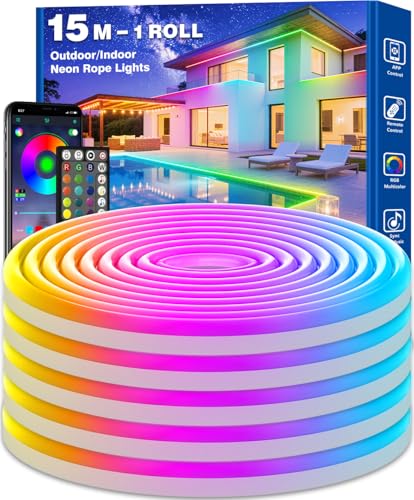 15M Neon LED Streifen, IP68 Light Strips Outdoor & Indoor Use, Wasserdichte Flexible Lichtschlauch mit App und Fernbedienung, LED Rope Stripes für Wohnzimmer, Schlafzimmer, Spielzimmer 15M Neon LED Streifen, IP68 Light Strips Outdoor & Indoor Use, Wasserdichte Flexible Lichtschlauch mit App und Fernbedienung, LED Rope Stripes für Wohnzimmer, Schlafzimmer, Spielzimmer von AHRLHR
