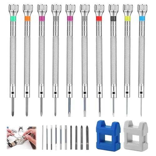 AHRLIC 22-teiliges professionelles Uhren-Reparaturset, Präzisions-Schraubendreher, 0,6–1,6 mm, Schmuck- und Brillenwerkzeug-Set, rutschfeste ergonomische Griffe, farbcodierte Bits + Entmagnetisierer von AHRLIC