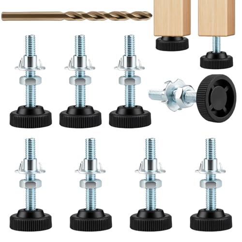 AHRLIC Verstellbare Möbelfüße mit Schrauben und Bohrer, rutschfeste Nivellierfüße M8 x 50 mm, T-Nuts im Lieferumfang enthalten, verstellbare Beine für Holzmöbel, Zuhause, Büro, Restaurant, 8 Stück von AHRLIC