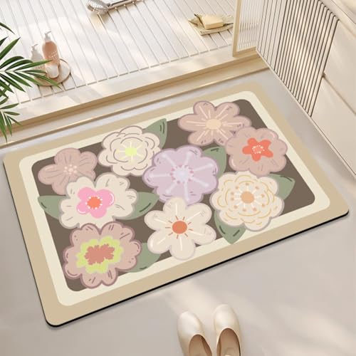 AHTCPO Badematte mit Unregelmäßig Geformten Blumen, rutschfeste Fußmatte, Niedriges Profil, für Terrassenböden(Color 17,50 * 80cm) von AHTCPO