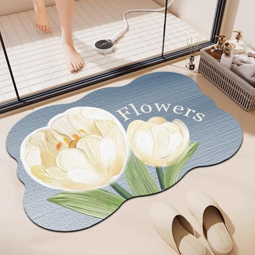 AHTCPO Badematte mit Unregelmäßig Geformten Blumen, rutschfeste Fußmatte, Niedriges Profil, für Terrassenböden(Color 38,40 * 60cm) von AHTCPO