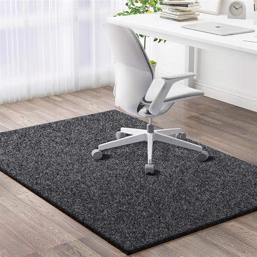 AHUAN Bodenschutzmatte Bürostuhl Unterlage Samt rutschfest Schalldämmung Fußbodenschutz für Hartholzboden, Schreibtischstuhl Unterlage für Teestube, Eingangshalle(90 * 120CM,Dark Grey Velvet) von AHUAN