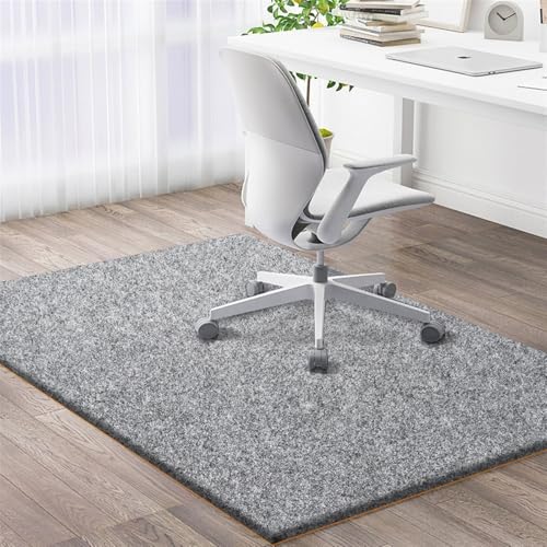 AHUAN Bodenschutzmatte Bürostuhl Unterlage Samt rutschfest Schalldämmung Fußbodenschutz für Hartholzboden, Schreibtischstuhl Unterlage für Teestube, Eingangshalle(90 * 90CM,Light Grey Velvet) von AHUAN
