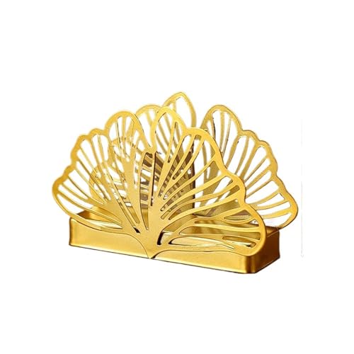 AHUAN Kreativität Schreibtischdekoration Serviettenhalter, Stehend Metall Serviettenspender für Büro, Hotelrezeption Aufbewahrung Haftnotizen Serviettenständer(Gold,Ginkgo leaf) von AHUAN