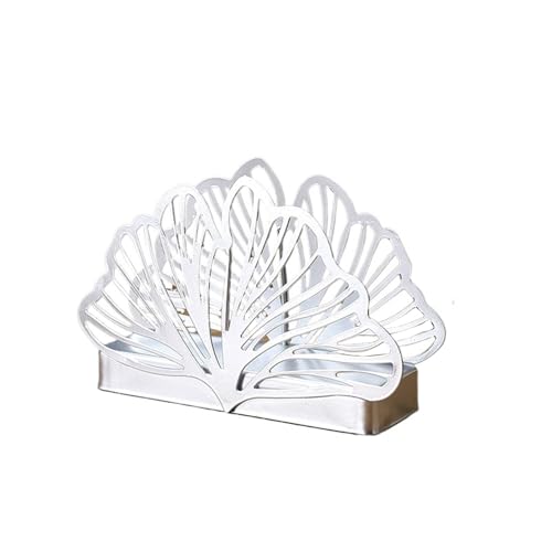 AHUAN Kreativität Schreibtischdekoration Serviettenhalter, Stehend Metall Serviettenspender für Büro, Hotelrezeption Aufbewahrung Haftnotizen Serviettenständer(Silver,Ginkgo leaf) von AHUAN