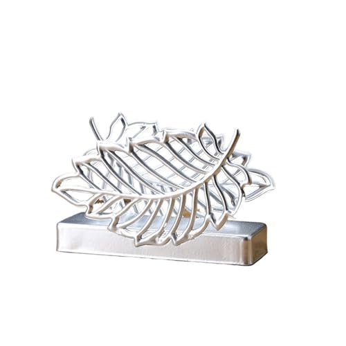 AHUAN Kreativität Schreibtischdekoration Serviettenhalter, Stehend Metall Serviettenspender für Büro, Hotelrezeption Aufbewahrung Haftnotizen Serviettenständer(Silver,Leaf a) von AHUAN