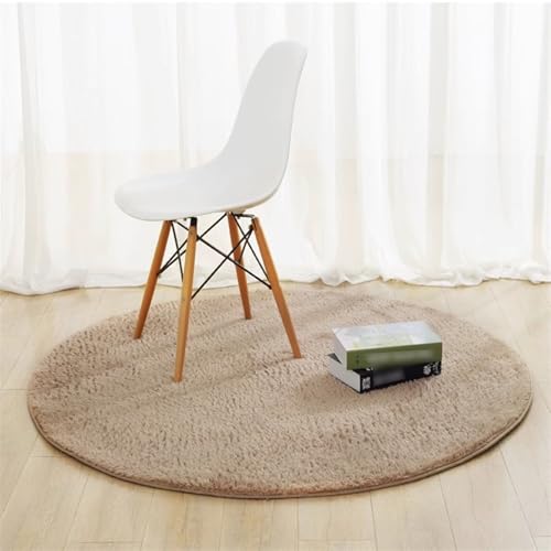 AHUAN Modern Minimalismus rutschfest Schreibtischstuhl Unterlage, Rund Bodenschutzmatte Bürostuhl Unterlage Wohnzimmer, Balkon Fußbodenschutz für Hartholzboden(60cm,Khaki-Long Hair) von AHUAN