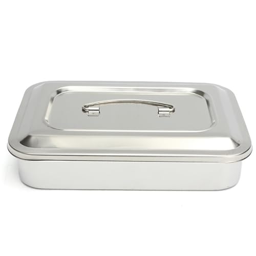 AHUFGN Edelstahl Box Mit Deckel Dental Tray Chirurgische Pflege Deckel Medizinische Geräte Sterilisator Container for Zahnarzt Lagerung Box(11.5in) von AHUFGN