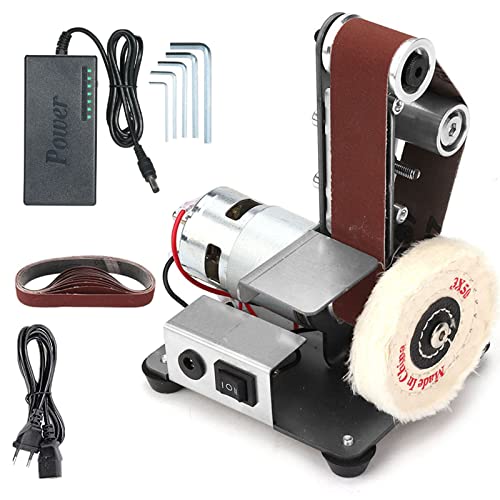 Elektrischer Bandschleifer 300W Polier-Schleifschärfer Einstellbar DIY Power Sanding Machine Cutter Edges Mini Bench Belt Grinder Kit,7 Gang Multifunktional mit Polierscheibe für Holzbearbeitung von AHWOiHS