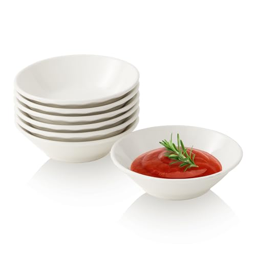 Dipschalen Set Keramik Dip Schälchen - 6er Tapas Schalen Set - Mini Snackschalen - Saucenschälchen Porzellan - Kleine Servierschalen Für Dips | Vorspeisen | Sojasauce | Marmelade | Nuss - 80 ml - Weiß von AHX