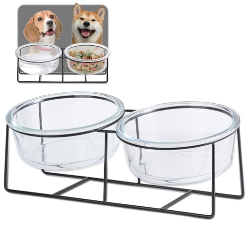 Hundenapf Katzennapf - Futternapf Hund Katze - Futterstation Hund Katzen Erhöht mit Ständer - Doppel Fressnapf Wasser Futter Napf Glas für Große Katzen und Mittelgroße Hunde - 850 ml × 2 von AHX