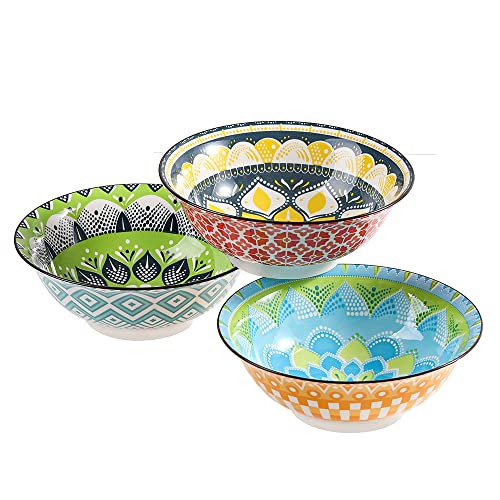 Ramen Schüssel Keramik Schale Set - 3er Ramen Bowl Set - Pho Schüssel - Suppenschüssel Suppenschalen 1050 ml - Porzellan Schüsseln 21 cm - Bunte Schalen Set für Salat | Suppe | Müsli | Nudeln | Pasta von AHX