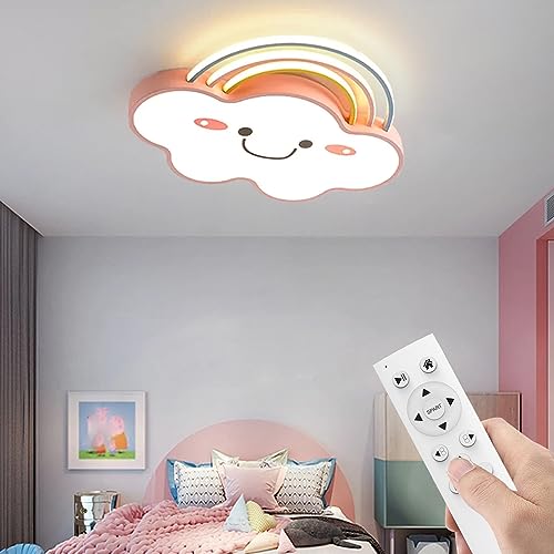 AHXIAOZN LED Kinderzimmer Lampe Decke,56W Acryl Schlafzimmer Kinderzimmerlampe Dimmbar Deckenleuchte,Kreative Wolken Regenbogen Smiley Deckenlampe, Junge Mädchen Kinderzimmer Lampen Mit Fernbedienung von AHXIAOZN