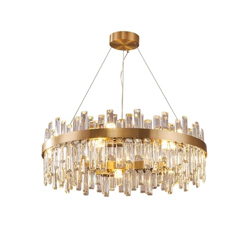 AHXIAOZN Modern Kronleuchter Kristall Leuchte, Dimmbar Rund Hängeleuchte Kristall Lampe,LED Pendelleuchte Gold Lichtfarbe Einstellbar, Durchsichtig von AHXIAOZN