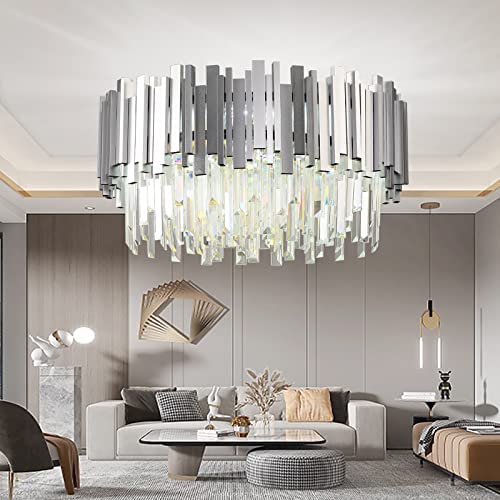 AHXIAOZN Modern Kronleuchter Kristall Leuchte,Kristall Deckenleuchte Silver,9xE14 Lichter für Esszimmer, Küche, Wohnzimmer, Schlafzimmer, Flur, Café,Bar von AHXIAOZN