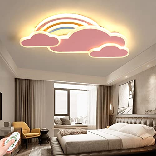 Kinderzimmer Deckenlampe LED Deckenleuchte Modern Regenbogen Design 53W Deckenbeleuchtung Mit Fernbedienung Dimmbar Junge Mädchen Beleuchtung Baby Schlafzimmer Wohnzimmer Deckenlicht (Pink,52CM) von AHXIAOZN