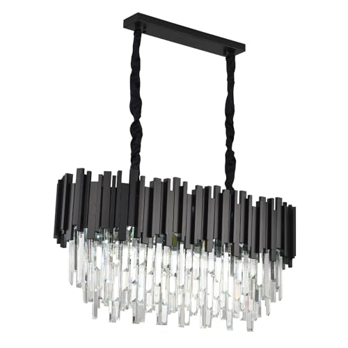 Modern Kronleuchter Kristall Leuchte,Luxus Hängeleuchte Kristall Lampe,Quadratischen Kronleuchte,10xE14 Lichter für Esszimmer, Küche, Wohnzimmer, Schlafzimmer, Flur, Café,Bar(80*30 Cm Schwarz) von AHXIAOZN