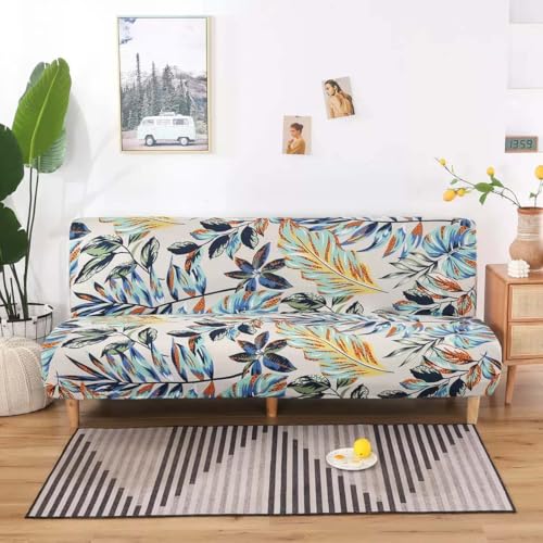 Armlose Futon-Abdeckung Couchbezug Ohne Armlehne 2/3/4 Sitzer Sofabezug Ohne Armlehne 120-150cm Couchbezug Für Futon, Stretch Jacquard , Möbelschutz Für Kinder, Haustiere, Hund Und Katze(C,120-150cm) von AHYBE