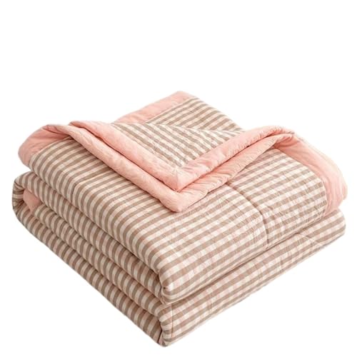 ﻿Sommer/Frühling Tagesdecke Bettüberwurf Baumwolle Blau Grün 220x240Cm, Steppdecke Patchwork Wendedesign Kariert, Beige Bedspreads Bettdecke Doppelbett Unterfüttert Und Gesteppt Stepp Decke ( Color : von AHYBE