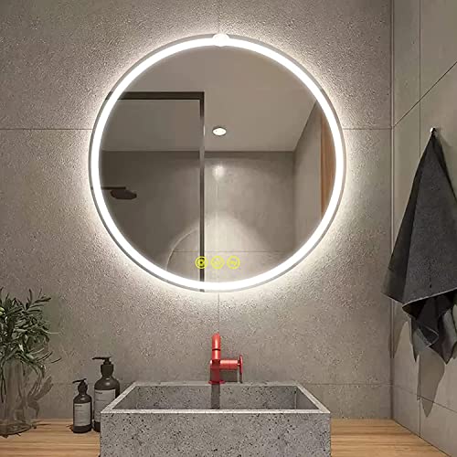 AI-LIGHTING Badspiegel Rund mit Beleuchtung 50 cm Led Badezimmerspiegel mit Beleuchtung Antibeschlag Dimmbar 3 Lichtfarben Bleuchteter Badezimmer Spiegel mit Licht Wandspiegel mit Licht von AI-LIGHTING