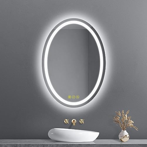 AI-LIGHTING LED Badspiegel mit Beleuchtung Oval 50x70 cm Badezimmerspiegel mit Licht 3 Lichtfarben/Beschlagfrei/Dimmbar Beleuchteter Badspiegel mit Touchschalter für Badezimmer Hotel Friseure von AI-LIGHTING