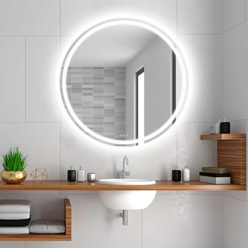 AI-LIGHTING Led Badezimmerspiegel mit Beleuchtung 50cm Badspiegel Rund Beleuchtet Antibeschlag Wandspiegel mit Beleuchtung mit 3 Lichtfarbe dimmbar 3000K/4500K/6400K von AI-LIGHTING
