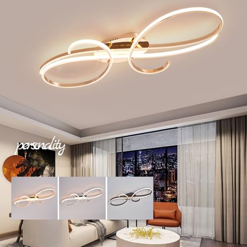 AIAO Deckenleuchte Moderne Deckenlampe LED Dimmbar Wohnzimmerlampe Deckenlicht Minimalistisch Innen Beleuchtung Mit Fernbedienung for SchlafzimmerLampe Korridor Licht Pendelleuchte(Gold,80cm) von AIAO